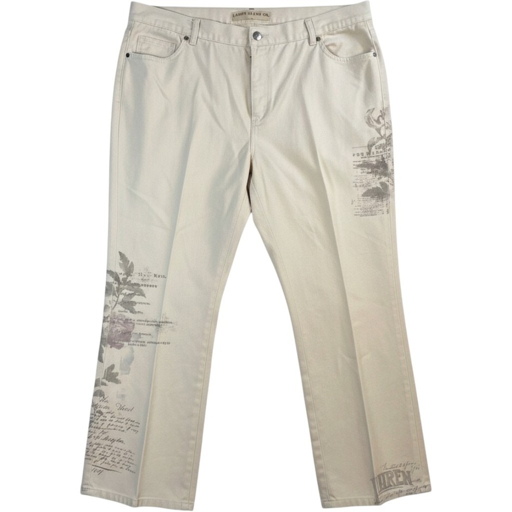 Lauren Ralph Lauren Jeans Womens 16W Cream Botanical Script Cottage Vintage